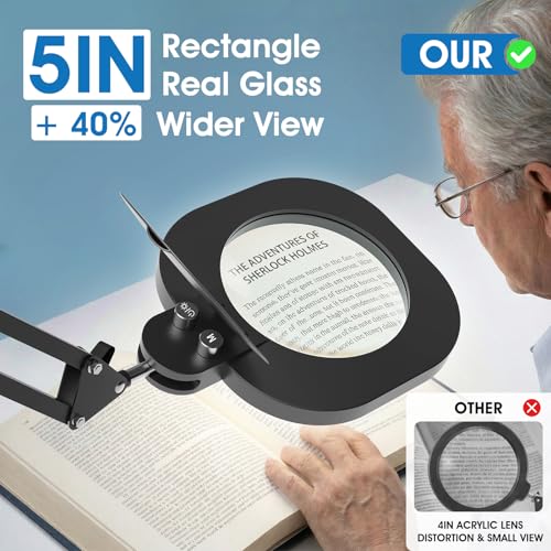 12X Magnifying Glass with Light and Stand: 27 Inch Extra Long Arm