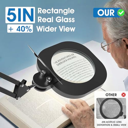 12X Magnifying Glass with Light and Stand: 27 Inch Extra Long Arm