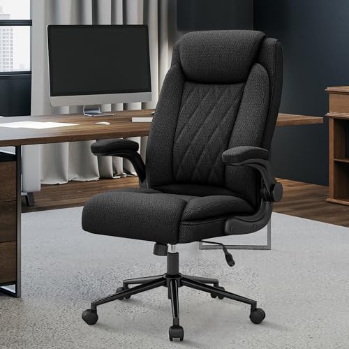 ralex-chair Big and Tall Fabric Office Chair 500lbs with Flip Up Arms | High Back Office Desk Chair with 120° Tilt Rock,Computer Desk Chair with Adjustable Height- Black - color: Black, size: set of 1