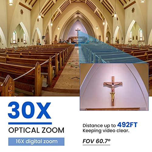 PTZ Camera 30X Optical Zoom 1080P 60fps for Church Live Streaming, AI Tracking POE PTZ Camera with USB3.0 3G-SDI HDMI LAN Simultaneous Output for Church Conferences & Teaching - size: 30X-SDI-Black