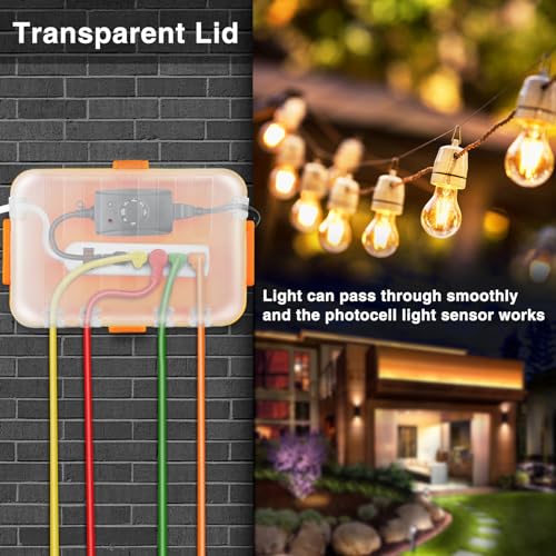 Flemoon Large Outdoor Electrical Box, Waterproof Extension Cord Cover | 6 Cable Entry Ports, IP54 Weatherproof Connection Box with Clear Lid for Photocell Light Sensor Timer, Outlet, Socket, Orange - color: Transparent and Orange, size: Large