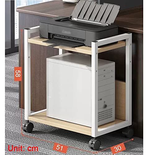 Printer Table 2-Tier Printer Stand, CPU Tower Stand, Printer Cart Under Desk with Storage, Machine Cart with Wheels and Adjustable Table Top, Heavy Duty Storage Rack for Office and Home (White) Printe