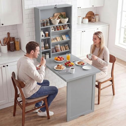 Tangkula Folding Wall Mounted Desk, Convertible Fold Out Floating Table with Storage Shelves, Space-Saving Drop Leaf Table, Murphy Desk for Craft, Study, Small Spaces, Home Office, Dorm, Grey - color: Grey