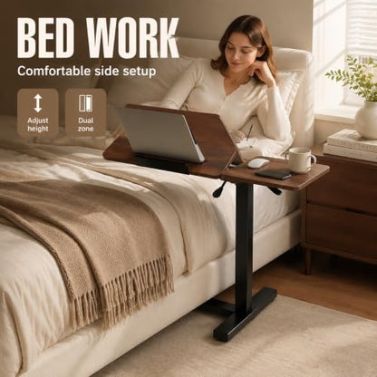 32" Height Adjustable Sit Stand Desk Converter, Dual Monitor Laptop Riser, Black (Bedside Desk/Metal Holder (Walnut)) - color: Bedside Desk / Metal Holder (Walnut)