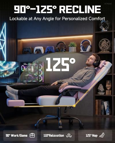 GTPLAYER Big & Tall Gaming Chair, Wide Seat with Footrest, Pink - color: 04 Pink