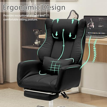 JOMEED Cross Legged Office Chair with Footrest,Flip Armrest,Black - color: Black