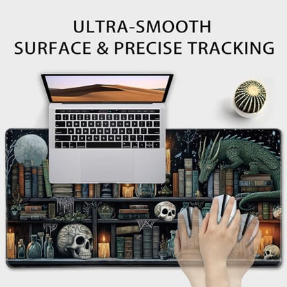 Mystical Gothic Library Large Gaming Mouse Pad Desk Mat 31.5x15.7 | Extended Mousepad, Non-Slip Rubber Base , Stitched Edges, for Computer/Laptop/Office/Home - color: Gothic Library