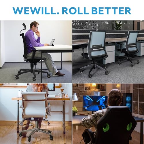 WEWILL Office Chair Wheels - Rubber Casters Replacement Universal Fit 98% Chair(Set of 5) Heavy Duty 3 Inch Smoothly & Quietly Safe for All Floor, Hardwood, Tile, Carpet, Noise Free - Glossy Black - color: Glossy Black
