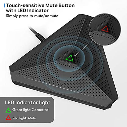 CMTECK Conference USB Microphone, Plug-and-Play Omnidirectional Desktop Mic | Built-in mute button; compact desktop design. Crystal-clear pickup for meetings, streaming. Works with Windows/macOS - color: WITHOUT SPEAKER (black)