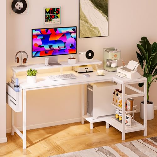 DUMOS L Shaped Gaming Desk, 48" Computer Desks with Storage Shelves