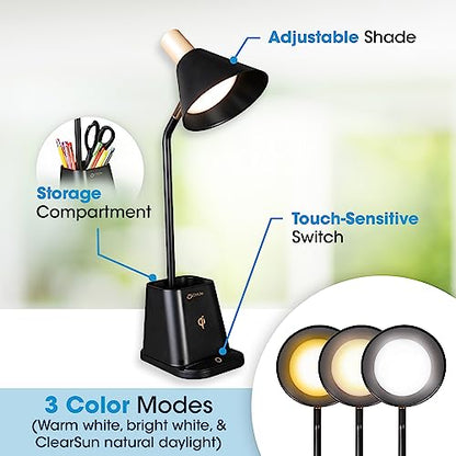 OttLite Merge LED Desk Lamp with Wireless Charging, Black