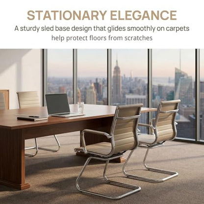 Reception Chairs No Wheels Leather Conference Chair Heavy Duty Back Support Office Guest Chair, Set of 2 (Light Brown) - color: Light Brown, size: 2PCS