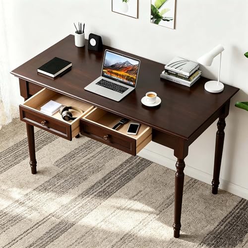 Walnut Writing Desks with Drawers, 47" French Country Style - color: Walnut, size: Standard-47 inches