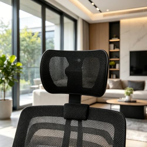 Office Headrest Breathable Mesh Ergonomic Adjustable Chair Attachment Clamp Suitable for Professionals Students Gaming Desks, Black-B