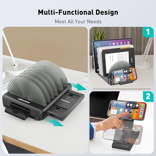 Vertical Laptop Stand Holder & Desk Organizer Rack - Adjustable Dock for MacBook, iPad, Phone (6-in-1 Multi Device Storage System with 360° Rotation) - color: Black