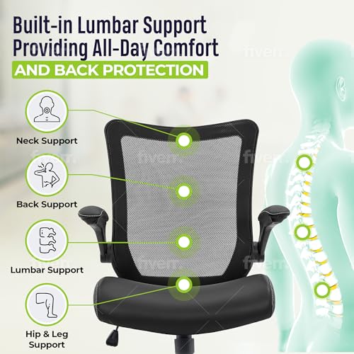 OfficeFactor Drafting Chair Tall Office Chair, 300 lb Capacity Standing Desk Chair, Adjustable & Ergonomic Desk Chair, Flip-Up Armrests, Mesh Back, Comfortable Leather (Black) - color: Black Drafting Chair