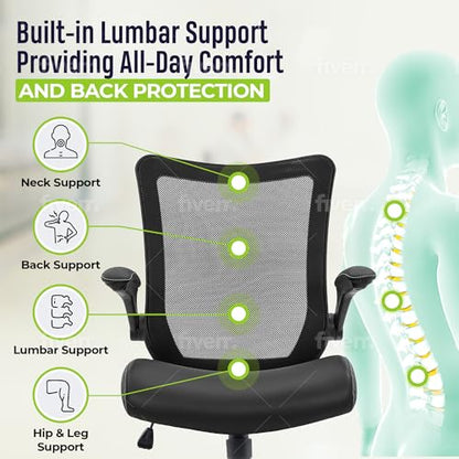OfficeFactor Drafting Chair Tall Office Chair, 300 lb Capacity Standing Desk Chair, Adjustable & Ergonomic Desk Chair, Flip-Up Armrests, Mesh Back, Comfortable Leather (Black) - color: Black Drafting Chair