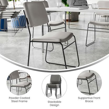 Flash Furniture Hercules Vinyl Stackable Chair with Sled Base, Gray | Vinyl Upholstery, 500 LBS. Weight Capacity - color: Gray Vinyl/Black Frame, size: Set of 1