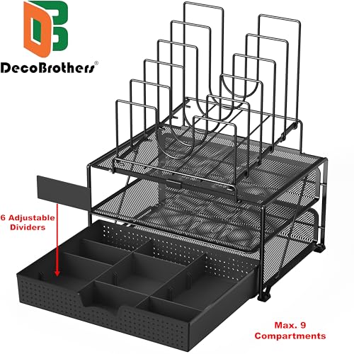 Deco Brothers Desktop File Organizer with Double Tray and 5 Folder Stand - color: Black