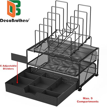 Deco Brothers Desktop File Organizer with Double Tray and 5 Folder Stand - color: Black