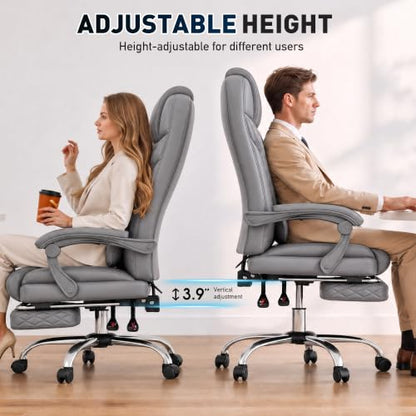 DurayLoly Big and Tall Office Chair, Retractable Footrest, 145° Recline - color: Grey