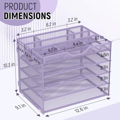 Docnest 5 Tier Mesh Desk Organizer with Removable Tray&Pen Holder, Purple - color: Purple, size: 12.6"x9.1"x10.3"
