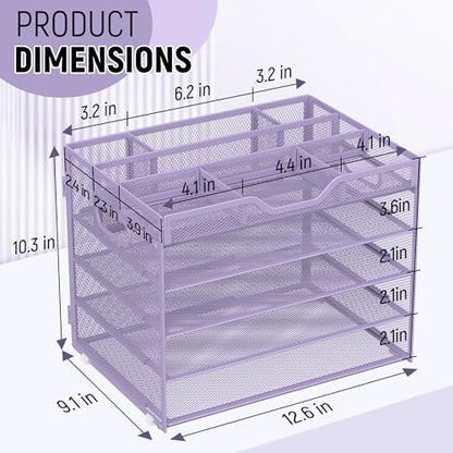 Docnest 5 Tier Mesh Desk Organizer with Removable Tray&Pen Holder, Purple - color: Purple, size: 12.6"x9.1"x10.3"