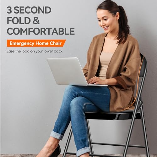Fenbeli 4 Pack Padded Folding Chairs with Cushion, Black Fabric Foldable Chairs for Family Dining, Card & Game Nights, 330-Pound Heavy-Duty Steel Frame, Auto-Lock Hinge, Breathable Cushion, Folds Flat - color: Black, Fabric, size: Set of 4