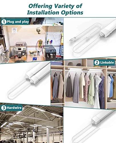 LED Tube Light Fixture with Plug, 2FT 2000LM 5000K Utility Shop, Linkable Cabinet for Garage, Kitchen, Bathroom, Closet, Office - 2Ft, Triproof, White - size: 2FT-1PCS