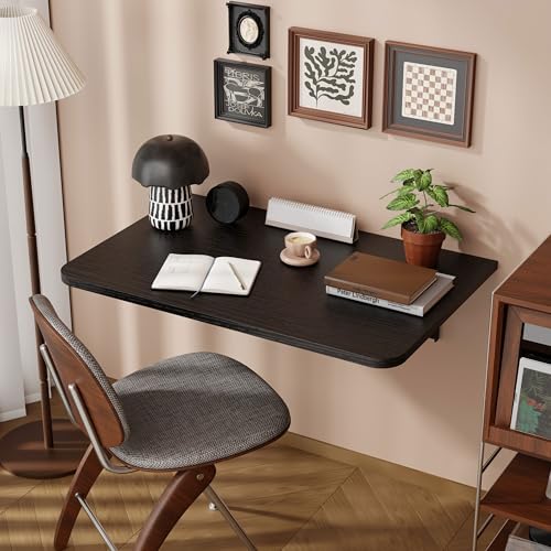 Dogsky Wall Mounted Folding Table 24x15.7 in - 100LB Capacity | Wall Floating Desk, Space-Saving Workbench for Home Office, Laundry Room & Kitchen, Black - color: Black, size: 24" x 15.7"