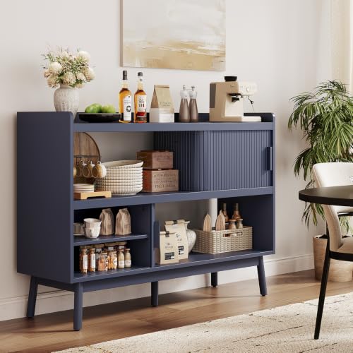 ONBRILL 51.2" Sideboard Buffet Cabinet with Outlet & Sliding Door, Blue - color: Blue, size: 51.2"
