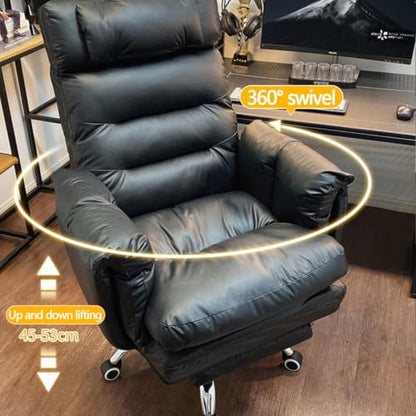Big & Tall Office Chair with Footrest, High-Back Leather Executive Desk Chair with Lumbar Support and Padded Armrests, for Bedroom, Study, Gaming Room, Living Room, Office, and Study(Black) - color: Black