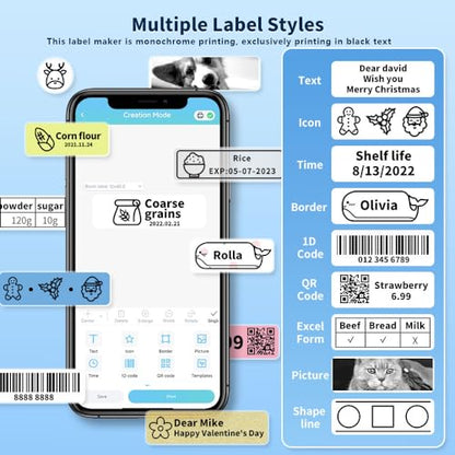 Phomemo D30 Label Maker Machine with case and 4 Rolls Label Tape, Portable Bluetooth Label Printer, Small Smart Phone Handheld Sticker Mini Labeler Multiple Templates Font Icon Easy to Use