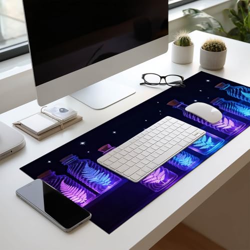 HOMETITUTE Large Mouse Pad 31.5x11.8 Inch Gaming Mousepad Glowing Fern Art Non-Slip Keyboard Desktop Protector Mat XL Mouse Pad for Home Office Laptop Wireless Mice Accessories - color: Glowing Fern Art