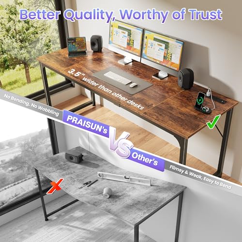 PRAISUN 70 X 24 Inch Computer Desk, Power Outlets, USB-C, Rustic Brown - color: Rustic Brown, size: 70inch