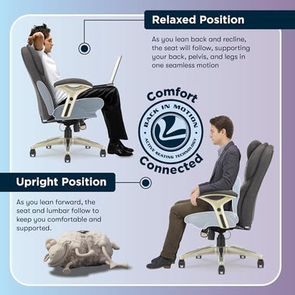Serta Claremont Executive Office Chair with Back-In-Motion Technology, Ergonomic Mid-Back with Pivot Lumbar Support & Seat, Plush Cushion, Body Pillows, Adjustable Arms, Dark Gray Fabric | Claremont, Adjustable Arms & Height, Foam Seat and Headrest Cushio