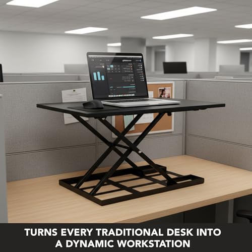 Mount-It! Standing Desk Converter 32" x 22" – Sit Stand Desk Riser with Gas Spring Lift, Slim 2.5" Low Profile, Height Adjustable Desktop Workstation, Preassembled Sit-Stand Solution for Home & Office
