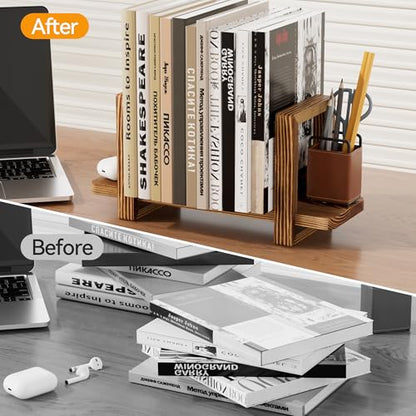 Adjustable Desktop Bookshelf, Wooden Tabletop Bookshelf, Small Desk Shelf for Home, Living Room, Class, Dorm - color: Carbonized