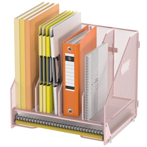 Docnest Mesh Desk File Organizer, 4 Vertical Compartment Box Sorter, Pink - color: Pink-4 Compartments