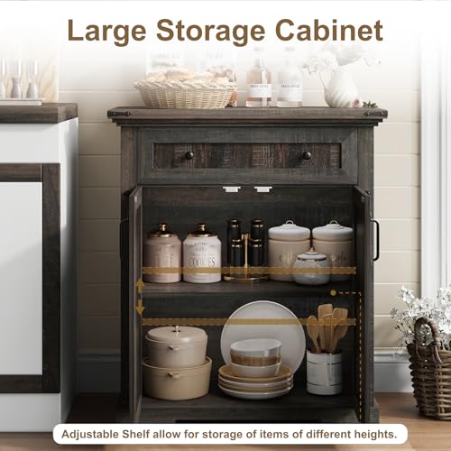 Coffee Bar Cabinet, 27.6" W Farmhouse Buffet Cabinet with Door & Drawer, Kitchen Cabinet with Adjustable Shelf for Hallway, Living Room, Dinning Room (Black) - color: Black