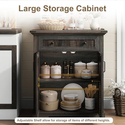 Coffee Bar Cabinet, 27.6" W Farmhouse Buffet Cabinet with Door & Drawer, Kitchen Cabinet with Adjustable Shelf for Hallway, Living Room, Dinning Room (Black) - color: Black