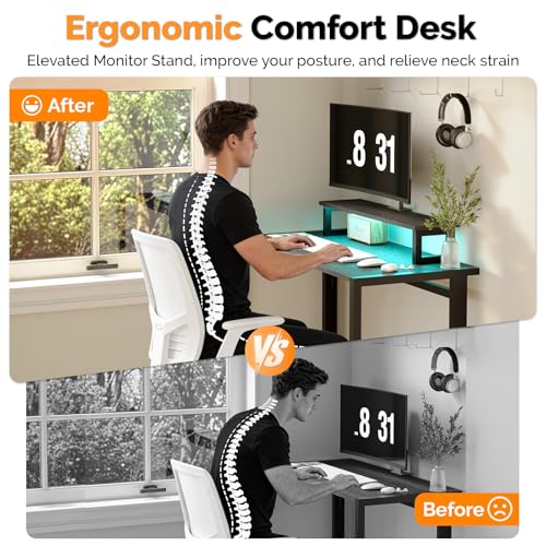 VINGLI 32" Folding Desk with Monitor Stand, Reversible Design - color: Black, size: 32 Inch