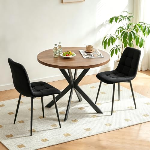 Homedot Dining Table Set for 2, 3-Piece Kitchen Table Round and Black Dining Chairs Set for Small Space, Modern Mid Century Dining Set, Compact Breafast Nook Dinner Tale Set for Apartment/Dining Room - color: Black, size: 1* Round Table+2*Chair