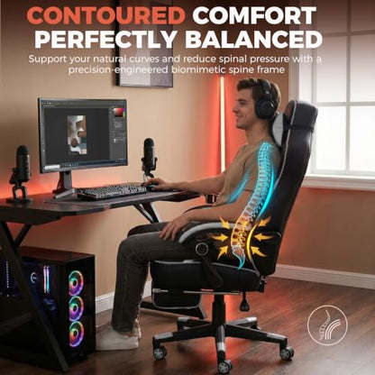 GTPLAYER Gaming Chair with Footrest, 350LBS Big and Tall Office Chair, Ergonomic High Back Lumbar Support and Recliner for Back Pain Relief, White - color: White