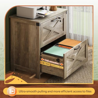DEVAISE 2-Drawer Lateral File Cabinet with Lock, Gray Oak | Wood, Office Storage Cabinet, Letter, Legal & A4 Compatible, Farmhouse Style, Printer Stand, Home Office - color: Gray Oak