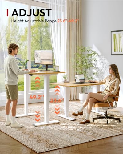 SANODESK Solid Bamboo Dual Motor Standing Desk, 220 lbs, 55×28 - color: Natural Bamboo+white Frame, size: 5528