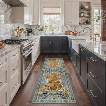 Leopard Rug 2x7 Cheetah Animal Print Rug Washable Runner for Hallway Blue - color: Area Blue, size: 2' x 7' (Rectangular)