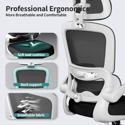 TRALT Office Chair Ergonomic Desk Chair - Gaming Chair with Lumbar Support | 330 LBS Home Office Desk Chairs with Headrest, Reading Chair with Flip-up Armrests, Comfortable Computer Chairs (1, Black) - color: Black & White