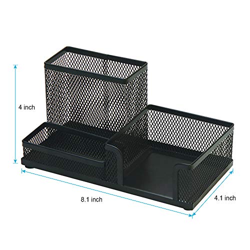 2-Piece Desk Pen & Pencil Organizer - Mesh Metal Pen Cup with Sticky Notes Holder, Black | Pen Cup - style: Square