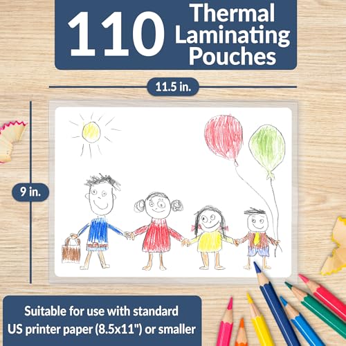 Reli. Professional Grade Thermal Laminating Sheets 110 Pack | 9" x 11.5" | Clear Laminating Pouches for 8.5" x 11" Paper | Fits Heat Laminator Machines | 110 Pack, 9" x 11.5" Sheets
